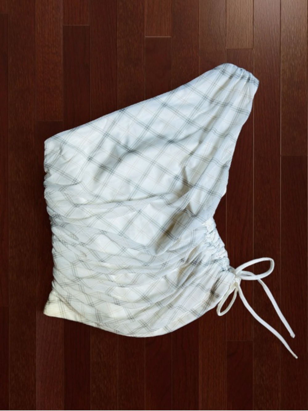 ๐๐ซ Abercrombie Plaid Over Shoulder Cinched Tie Top XS NWT - Picture 6 of 14